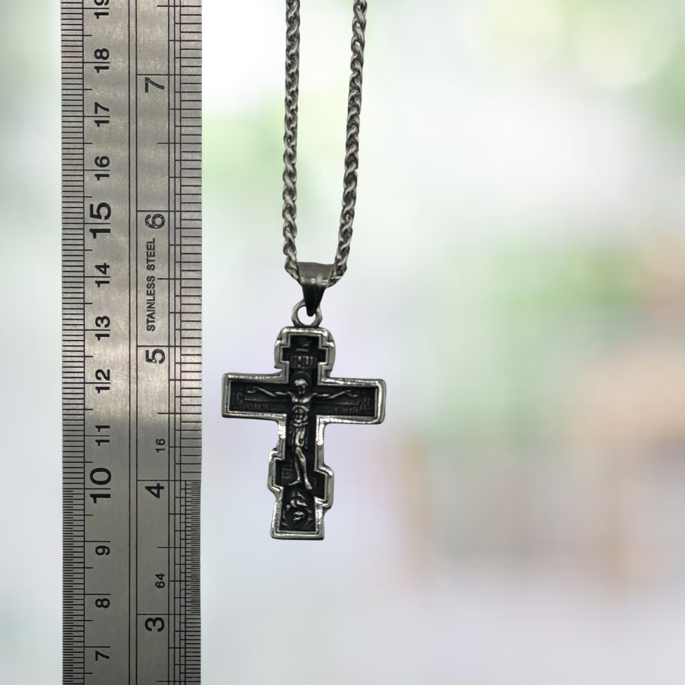 Divine Glitter: Stainless Steel Orthodox Cross Pendant with Chain Divine Glitter: Stainless Steel Orthodox Cross Pendant with Chain